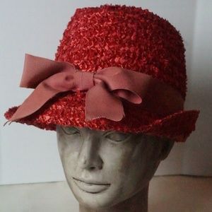 ORIGINAL Vintage Red w/ Ribbon Harzfeld's Hat 001